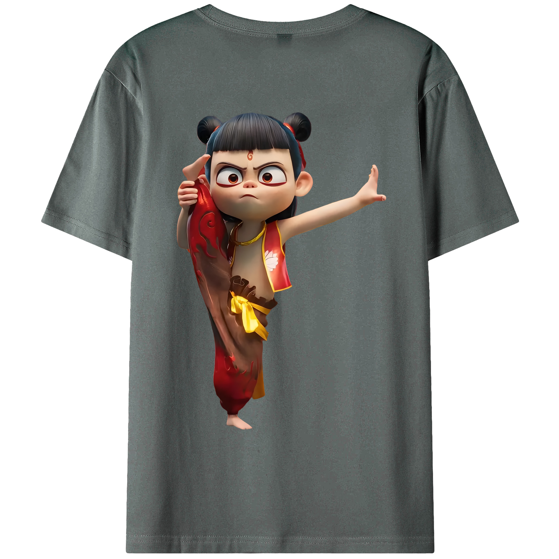 （画像用） Ne Zha 2 ナタ 魔童の大暴れ 綿100％ メンズ半袖Tシャツ（バックプリント） 通気性